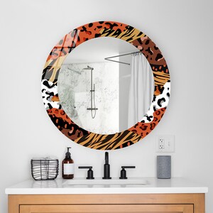Mirror Glass Decor, Round Mirror Wall Decor, Leopard Theme Wall Art, Home Art Decor, Mirror for Living Room, Bathroom Mirror, New Home Gift