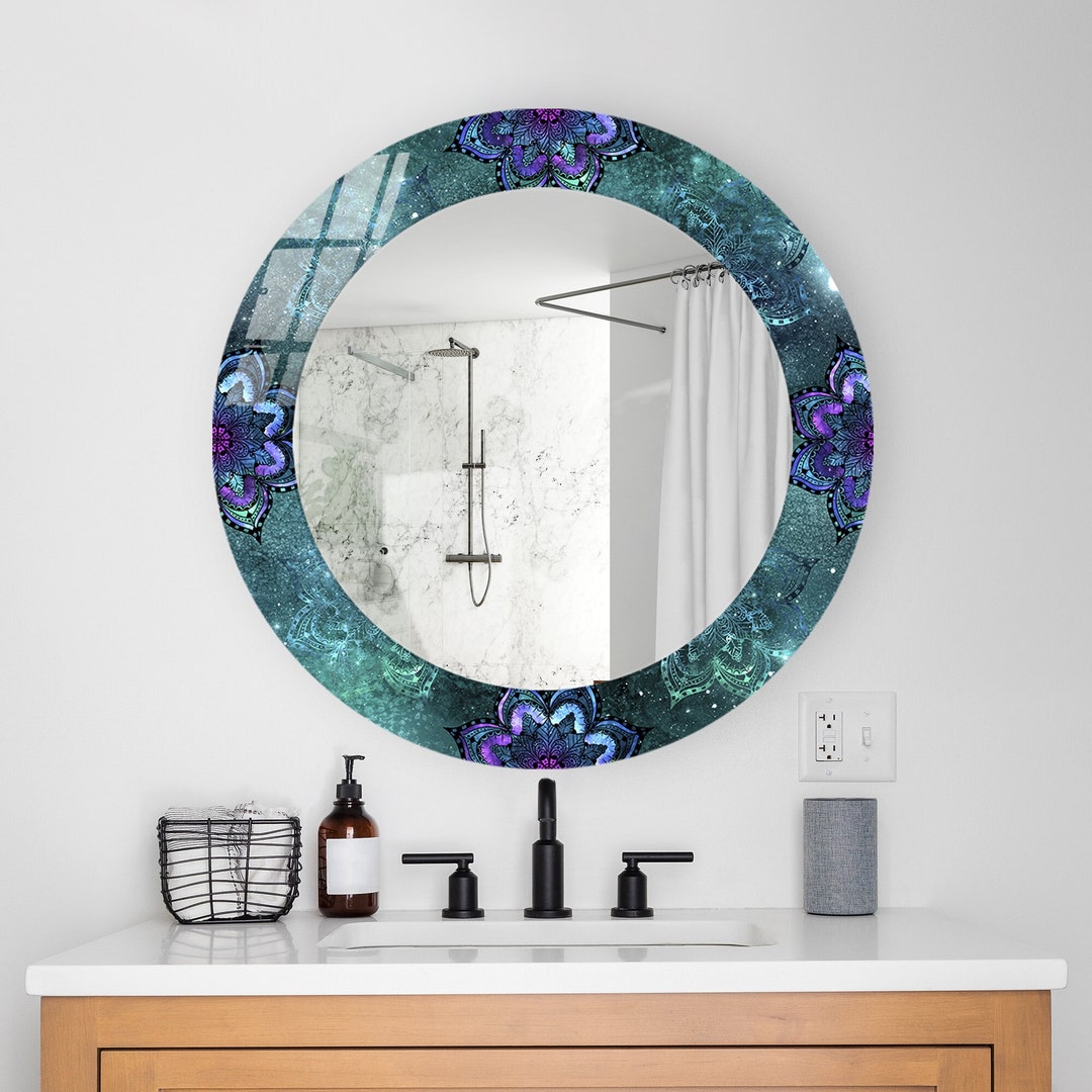 Round Mirror Wall Decor, Mirror Glass Decor, Cosmic Theme Wall Art ...
