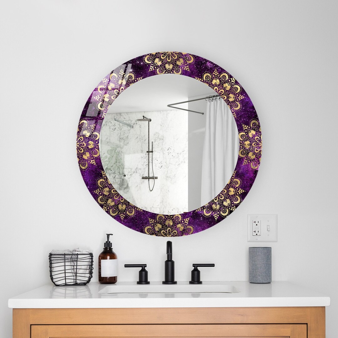 Purple Mirror, Purple Pattern Design Mirror,purple Bathroom Mirror With