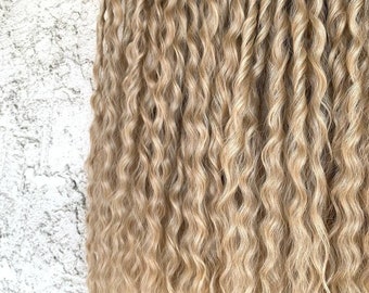 Blonde wavy dreads set, Synthetic crochet dreads extensions, Ash blonde croshet full set 55 DE dreads, lightweight curls, hair accessories d