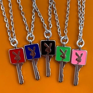 Playboy Key Necklace Silver Stainless Steel 90s Mens Necklace Women's Necklace Mens Silver Chain Women's Necklace Pendant Necklace