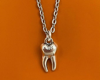 Silver Tooth Necklace Mens Silver Chain Women's Silver Necklace y2k 90s  inspired fashion jewellery Pendant Necklace