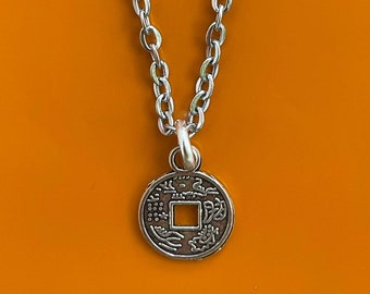 Mens Pendant Necklace Silver Lucky Coin Charm Necklace Mens Coin Necklace Chain Women's Necklace Birthday Present gift