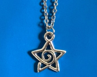 Star Spiral Necklace • Swirl Necklace • Women&#39;s Dainty Silver Necklace • Mens Dainty Pendant Necklace • Boho Chic Ethereal Silver Necklace