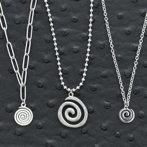 Spiral Necklace, Spiral Pendant Necklace Silver, Swirl Necklace, Stainless Steel Non-Tarnish, Vortex,  Boho Indie, Whimsical Jewellery 2000s