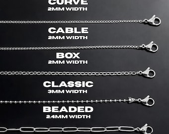 Silver Chain, Stainless Steel Chain, Silver Necklace, Silver Chain Necklace, Rope Chain , Cable Chain, Box chain, Beaded Ball, Men's Women's