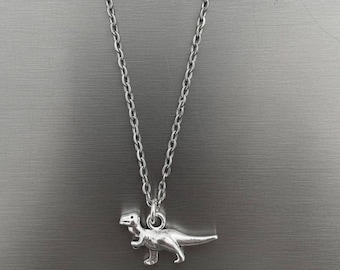 T Rex Dinosaur Necklace Silver Dino Pendant Necklace Paleontology Jurassic Jewelry Gift for Dinosaur Lover Gift Cute Dinosaur Charm Necklace