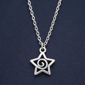 Collar de espiral de estrella • Collar de remolino • Collar de plata delicado para mujer • Collar con colgante delicado para hombre • Collar de plata etéreo estilo bohemio chic
