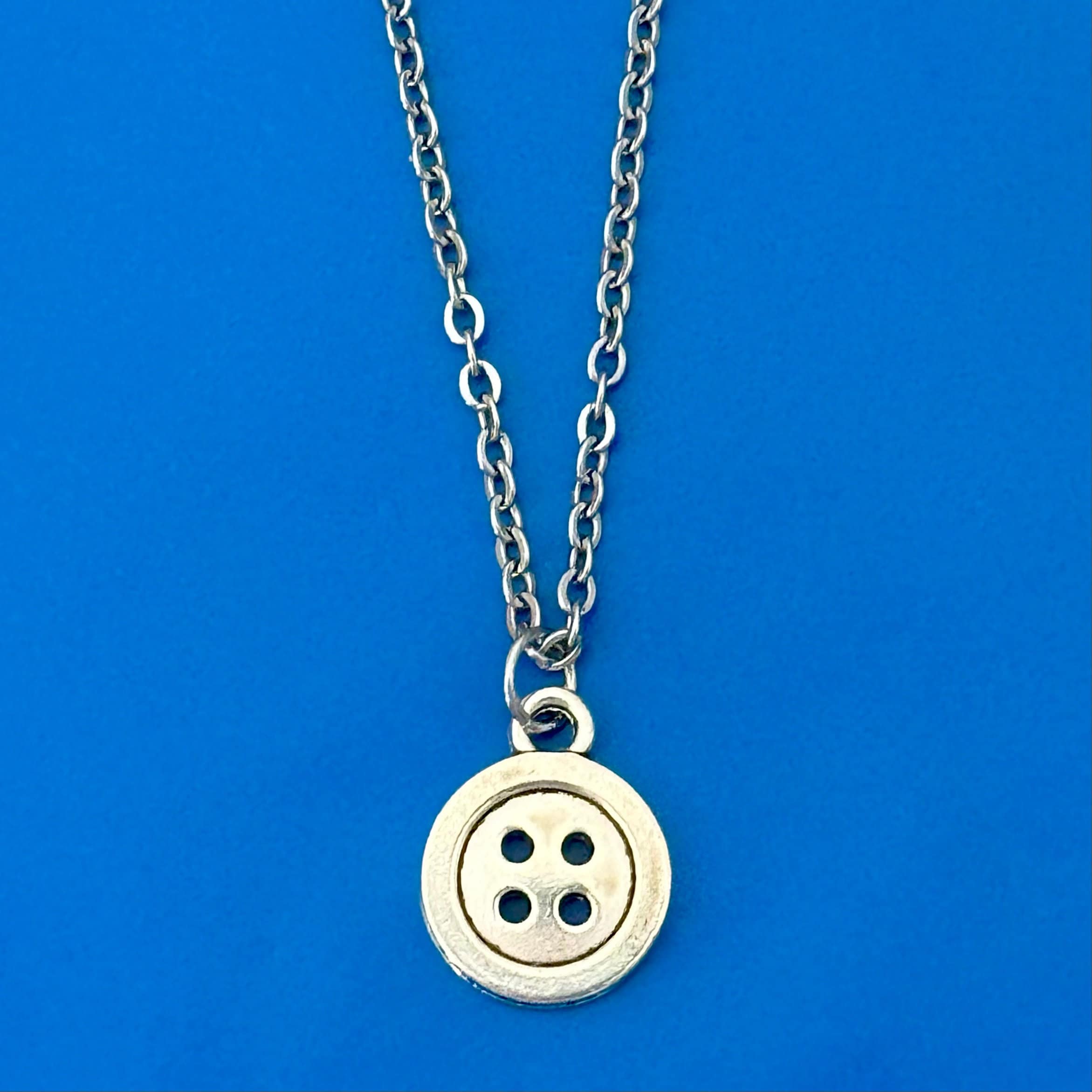 Button Pendant Necklace • Silver Button Necklace • Mens Silver