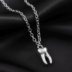 Silver Tooth Necklace Mens Silver Chain Women's Silver Necklace y2k 90s  inspired fashion jewellery Pendant Necklace