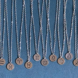 Naszyjnik z monetą zodiakalną ze srebra, naszyjnik z dyskiem zodiakalnym, naszyjnik z wisiorkiem ze znakiem zodiaku, biżuteria niebieska, naszyjnik ze znakiem zodiaku, prezent astrologiczny