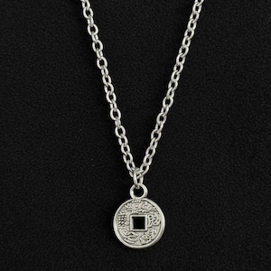 Mens Pendant Necklace • Silver Lucky Coin Charm Necklace Mens Coin Necklace Chain Women's Necklace Birthday Present gift Mens silver pendant