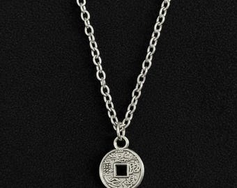 Mens Pendant Necklace • Silver Lucky Coin Charm Necklace Mens Coin Necklace  Chain Women's Necklace Birthday Present gift Mens silver pendant