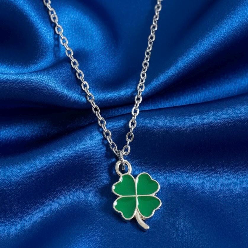 Clover Necklace • Mens Silver Pendant • Lucky Four Leaf Clover
