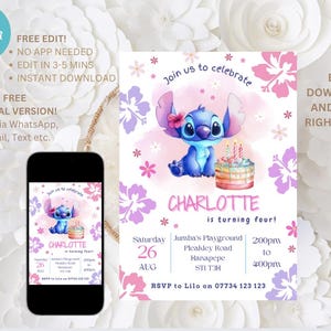 Invitation de point, invitation d'anniversaire de point, Lilo et Stitch, invitation de Lilo et de point, point, invitation modifiable, téléchargement immédiat