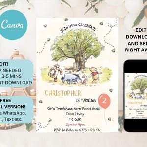 Invito modificabile Winnie the Pooh, invito di compleanno Winnie the Pooh, invito Winnie the Pooh, invito modificabile, download immediato