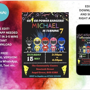 Power Rangers verjaardagsuitnodiging, Power Rangers uitnodigen, Power Rangers, bewerkbare uitnodiging, Instant Download, bewerkbare Power Rangers uitnodigen