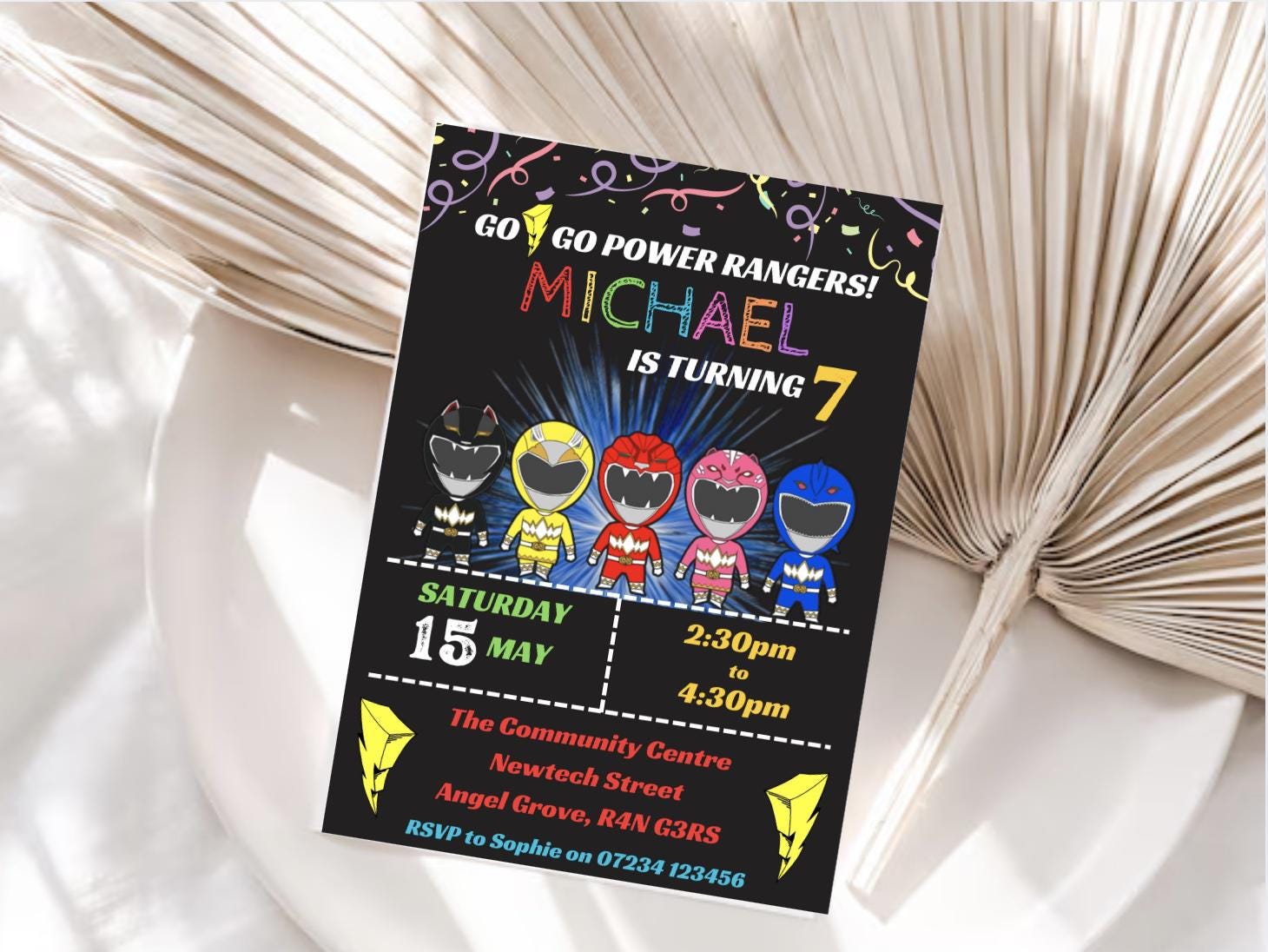 Invitación de cumpleaños de los Power Rangers: Invitación editable ...