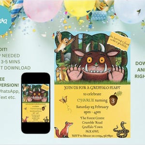 Gruffalo Invitation, Gruffalo Birthday Invitation, Gruffalo, Gruffalo Digital Invitation, Editable Invitation, Instant Download
