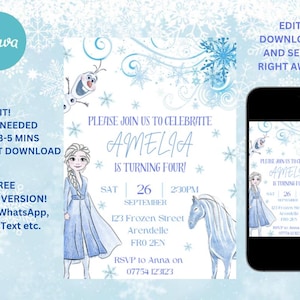 Frozen Princess Invitation, Frozen Birthday Invitation, Princess Birthday Invitation, Editable Invitation, Instant Download