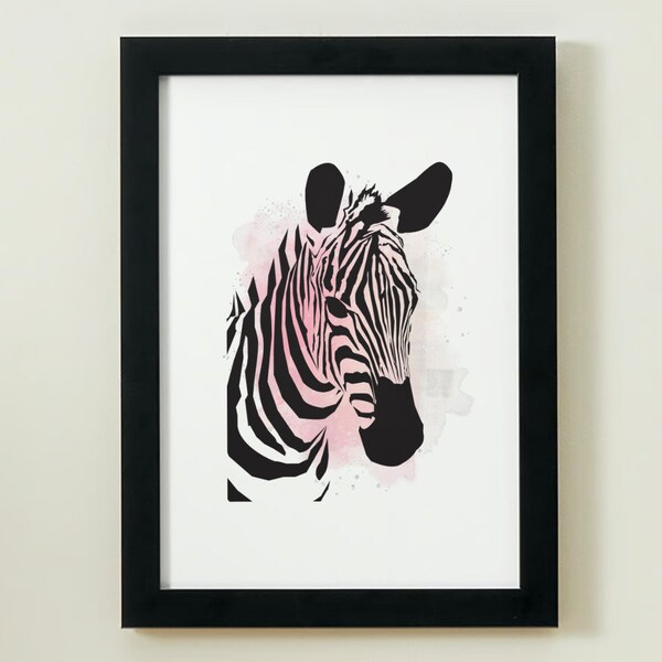 Imprimé zèbre rose : décoration d'art murale animal chic - Poster sur le thème du safari - Pop de couleur unique pour n'importe quelle pièce