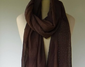 Sale Dupatta/Woman summer scarf, brown Ethnic Vintage Scarf/dupatta scarf/Indian silver dot print scarf, Bohemian scarf, wide long scarf