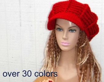 Soft newsboy hat women in 32 colors/visor beanie hat/custom crochet billed slouchy beanie/newsboy cap/slouchy hat women/winter hat women