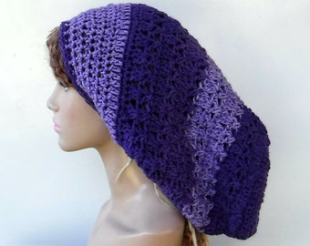 Grape purple Slouchy Hat, Dreadlocks Hat. Dread Tam, Long Slouchy Beanie, Women Hat, Winter Hats, Purple ombre Dread Hat PurpleSageDesignz