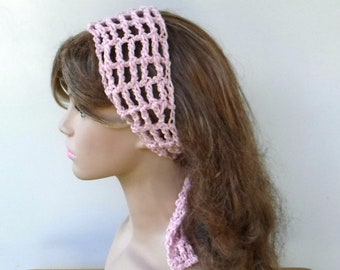 Light Rose Pink Dread headband dreadband head hair band wrap scarf hippie crochet bandana, tie head band, light mauve pink women dreadband