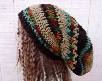 Herbst Patchwork Slouchy Beanie Women/Unisex Dreadlocks Hat women/Hippie Dread Tam Hat/Fall Colors slouchy hat women/earthy autumn hat men