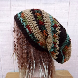 Herbst Patchwork Slouchy Beanie Women/Unisex Dreadlocks Hat women/Hippie Dread Tam Hat/Fall Colors slouchy hat women/earthy autumn hat men