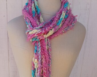 Icecream Parlor scarf women/OOAK women crochet spring scarf women/braids fringe Scarf skinny Boho Bohemian Hippy neck piece/handmade scarf