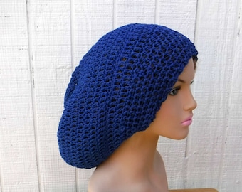 Dark Royal Blue Slouchy Beanie women/Longer Dread Tam Hat/Slouchy Hat for Men/Bohemian woman man slouch beanie handmade cotton