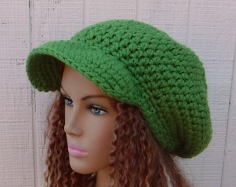 Light Green Slouchy Newsboy Hat Women/Smaller Visor Dread Tam Women or Men/Slouchy Beanie Hat Women/Essential Slouchy Hat Bill/Winter Hat