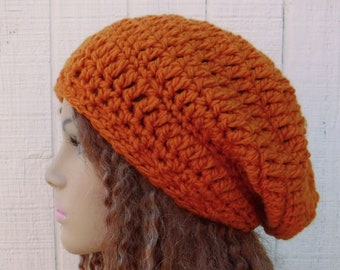 Slightly slouchy beanie women/spice orange chunky winter hat women/smaller fall slouchy beanie women/handmade beanie hat women