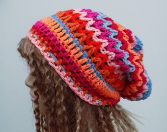 OOAK Retro Hippie Slouchy Mütze Frauen/Patchwork kleiner Dread Tam Hut/Dreadlocks Mütze/Happy Colors Mütze/Slouchy OOAK Mütze/Slouchy Mütze Frauen