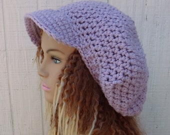 Pale Purple Slouchy Newsboy Hat Women/Visor Dread Tam Hat Women/Slouchy Beanie Hat Women/Dreadlocks Slouchy Hat Women Bill/Winter Hat Women