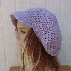 Sale Pale Purple Slouchy Newsboy Hat Women/Visor Dread Tam Hat Women/Slouchy Beanie Hat Women/Dreadlocks Slouchy Hat Women Bill/Winter Hat