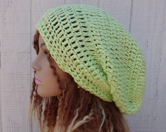 Light Green Cotton Slouchy Beanie Women/Pistacchio yellow Every Day Slouchy Hat Women/women men Dread Tam hat/cotton beanie/slouchy handmade