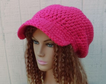 Bright Pink Slouchy Newsboy Hat Women/Smaller Visor Dread Tam Women or Men/Slouchy Beanie Hat Women/Essential Slouchy Hat Bill/Winter Hat