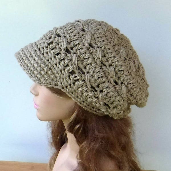 Newsboy hat, woman beige Visor City cap, Newsboy cap, slightly slouchy Beanie hat, billed visor hat, thick visor beanie