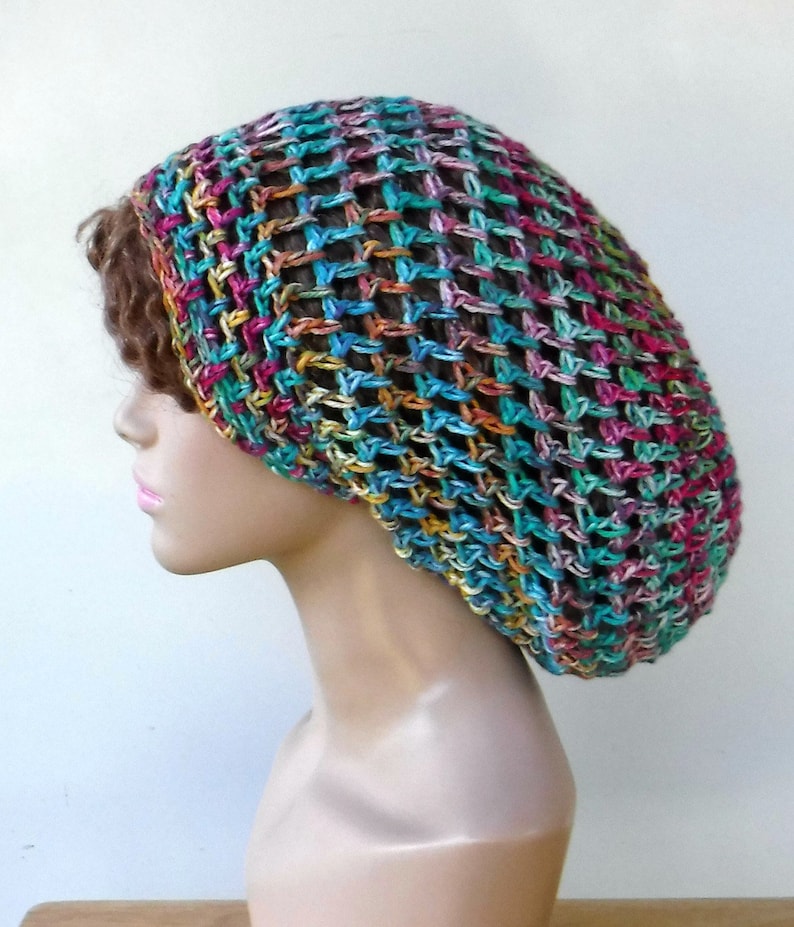 Slouchy beanie in 16 colors custom variegated cotton snood slouchy hat/women men Dread Tam hairnet hat/light summer beanie made to order image 4