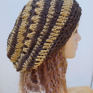 Bonnet ample en laine de chanvre unisexe/ Bonnet femme homme/chapeau Boho Hippie chapeau curry marron fait main/Dreads béret yam crochet bonnet image 3