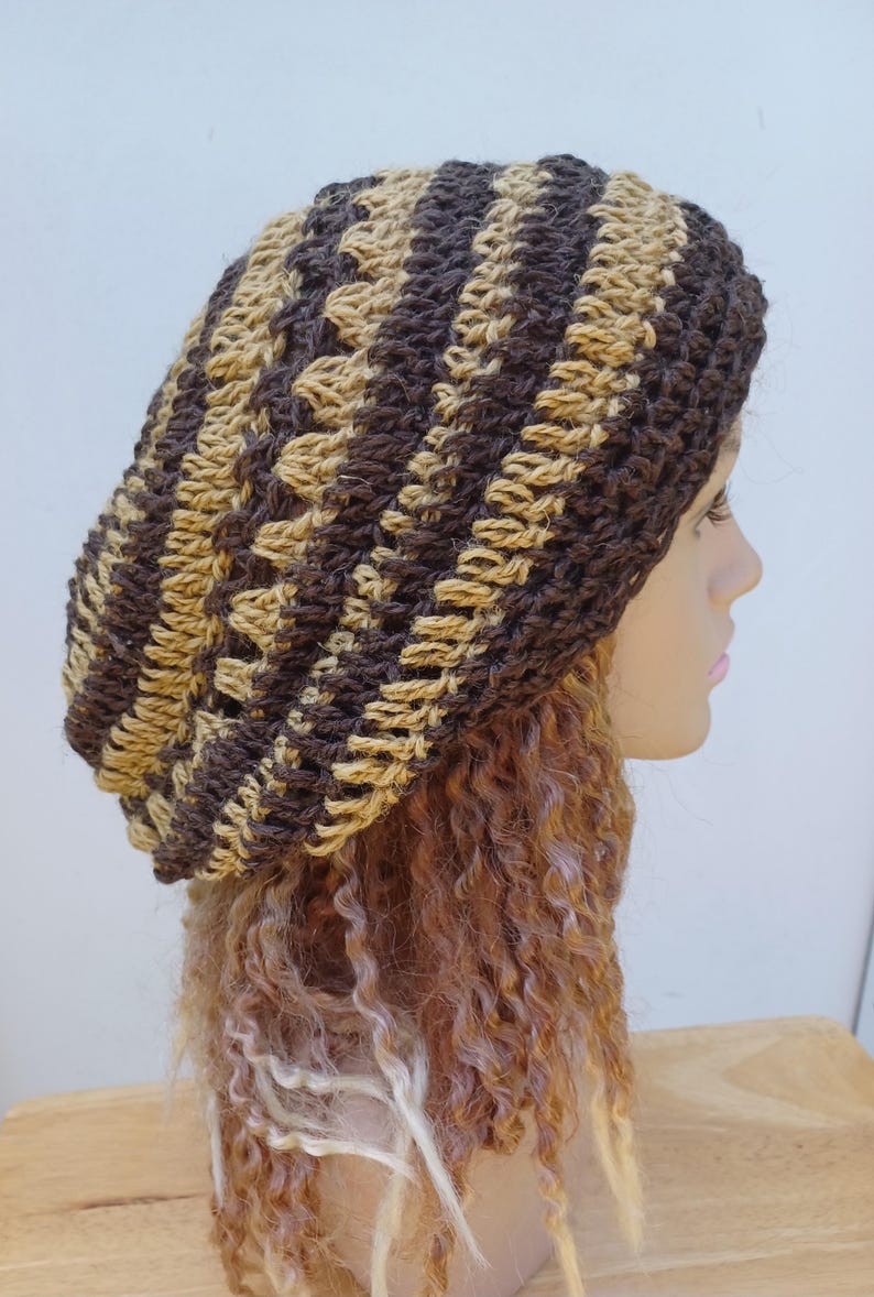 Bonnet ample en laine de chanvre unisexe/ Bonnet femme homme/chapeau Boho Hippie chapeau curry marron fait main/Dreads béret yam crochet bonnet image 3
