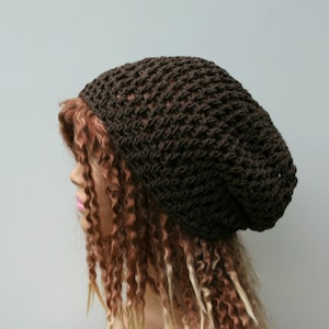 Cotton slouchy hat women/Brown cotton slouchy beanie women men/Hippie Dreadlocks short snood Tam beanie hat Crochet/summer slouchy beanie