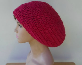 Wool slouchy beanie hat women/Fuchsia pink slouchy hat women/woman pure wool slouch hat beanie/winter hats women
