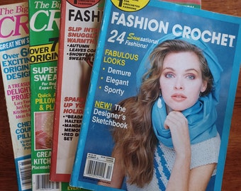 Crochet lot of 4 vintage Fashion Crochet Big Book of Crochet 1980s magazines/crocheting sweaters tops shawls decoration afghans patterns