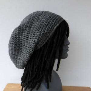 Slouchy Beanie, longer grey tam hat,  Dreadlock hat, Hippie Beanie Hat, slouch beanie, woman hat, man beanie, Dread tam hat, gray beanie