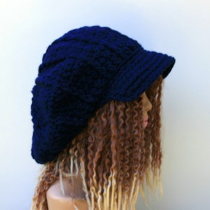 Navy blue Slouchy Newsboy Visor Dread Tam, Hipster brimmed beanie, Newsboy cap, slouchy beanie with bill, slouch cap