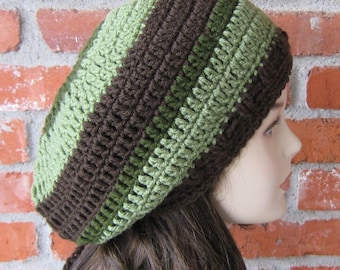 Earthy green brown slouchy hat women or men/smaller dread tam hat/unisex slouchy beanie hat/handmade slouchy beanie women/slouchy beanie men